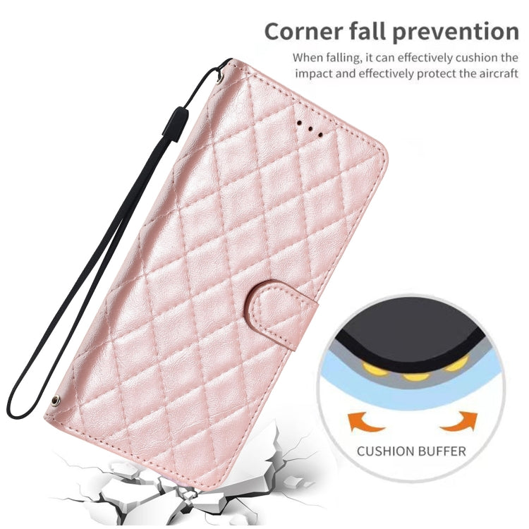 For iPhone 16 Rhombus Lattice Texture Leather Phone Case(Rose Gold) by buy2fix
