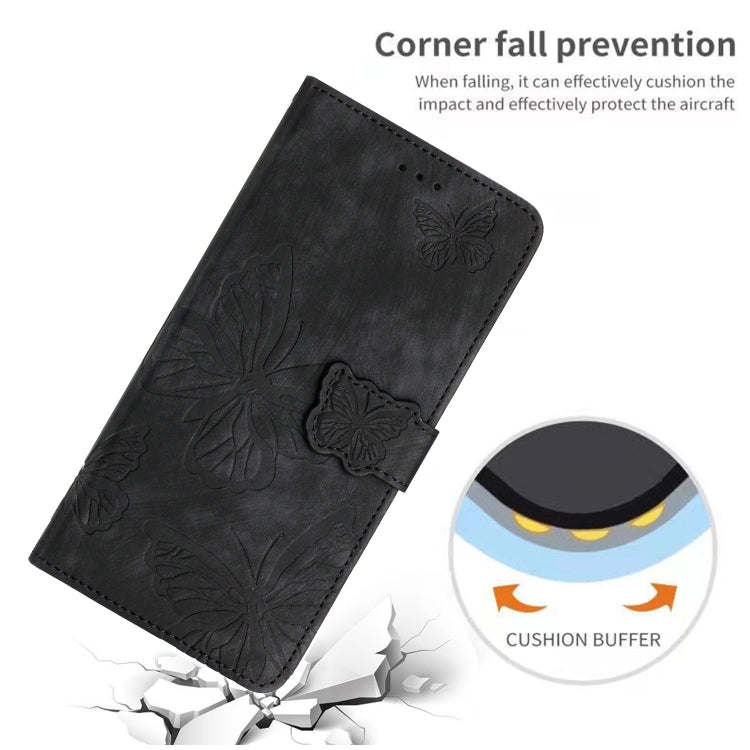 For iPhone 16 Pro Max Skin-feel Embossed Butterfly Leather Phone Case(Black) by buy2fix