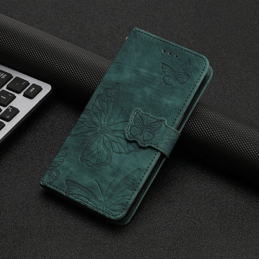 For iPhone 16 Plus Skin-feel Embossed Butterfly Leather Phone Case(Green) by buy2fix