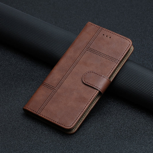For iPhone 16 Plus Cowhide Texture Stitching Leather Phone Case(Coffee) by buy2fix