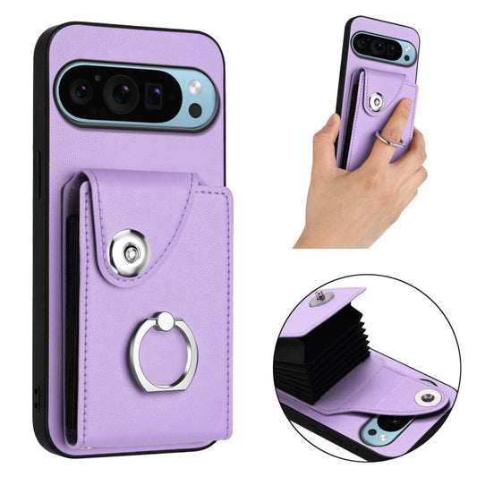 For Google Pixel 9 Pro XL Organ Card Bag Ring Holder Phone Case(Purple) by buy2fix