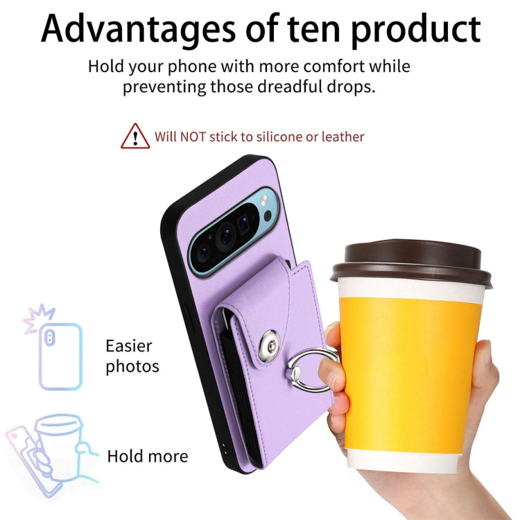 For Google Pixel 9 / 9 Pro Organ Card Bag Ring Holder Phone Case(Purple) by buy2fix