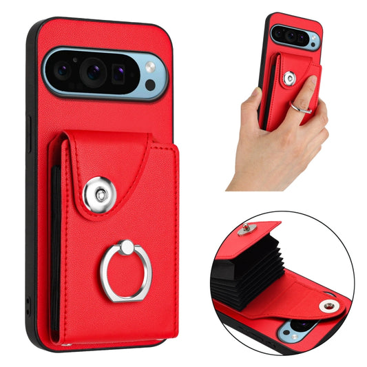 For Google Pixel 9 / 9 Pro Organ Card Bag Ring Holder Phone Case(Red) by buy2fix