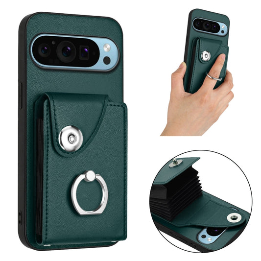 For Google Pixel 9 / 9 Pro Organ Card Bag Ring Holder Phone Case(Green) by buy2fix