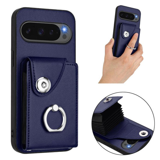 For Google Pixel 10 Pro XL Organ Card Bag Ring Holder Phone Case(Blue) - Google Cases by buy2fix | Online Shopping UK | buy2fix