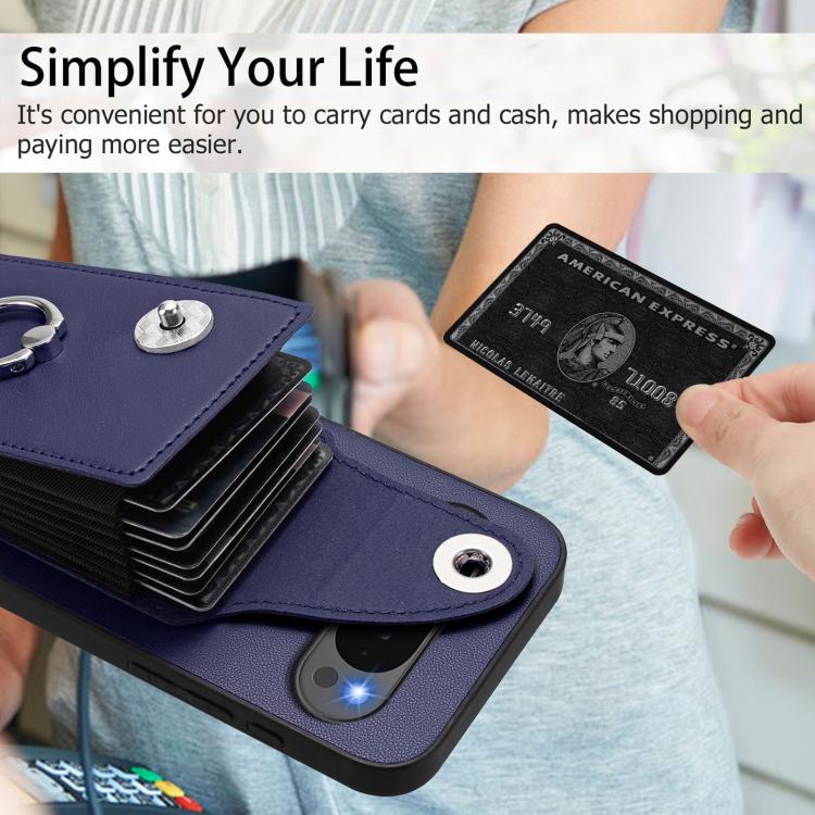 For Google Pixel 10 Pro XL Organ Card Bag Ring Holder Phone Case(Blue) - Google Cases by buy2fix | Online Shopping UK | buy2fix