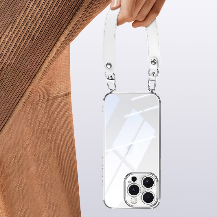 For iPhone 16 Plus SULADA Electroplated Clear TPU Soft Frame Phone Case with Wrist Strap(Silver) - iPhone 16 Plus Cases by SULADA | Online Shopping UK | buy2fix