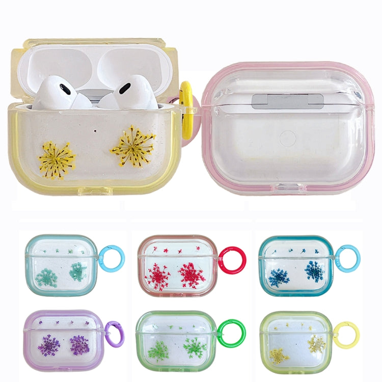 For AirPods Pro Glitter Snowflake Epoxy Dried Flowers Earbuds Box TPU Case(Green) by buy2fix