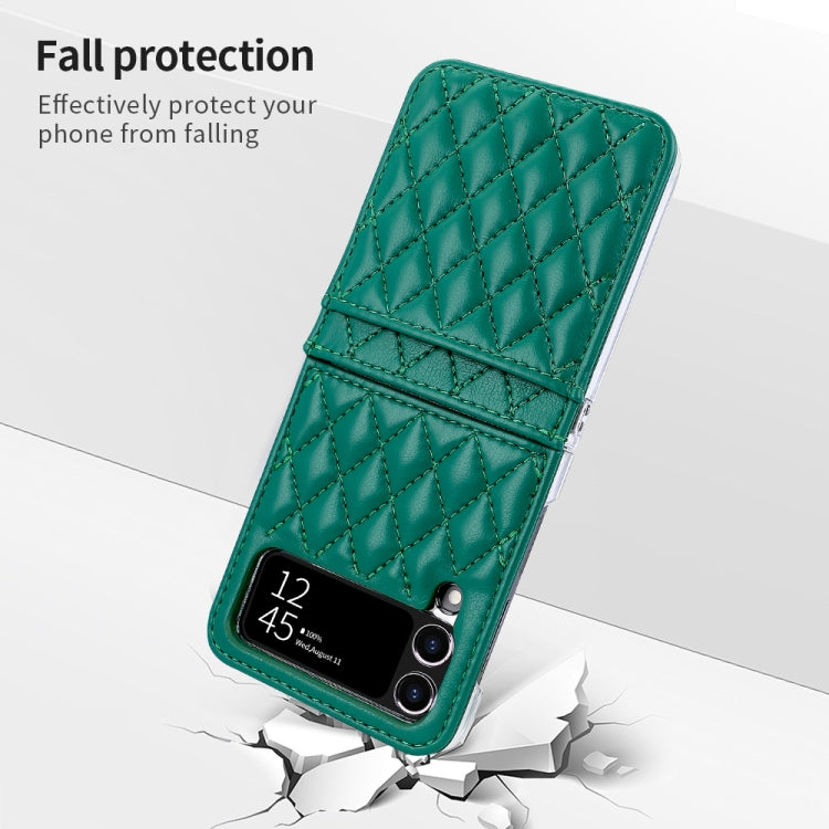 For Samsung Galaxy Z Flip4 VIETAO Rhombic Texture PU Card Slot Phone Case with Lanyard(Green) - Galaxy Z Flip4 5G Cases by VIETAO | Online Shopping UK | buy2fix