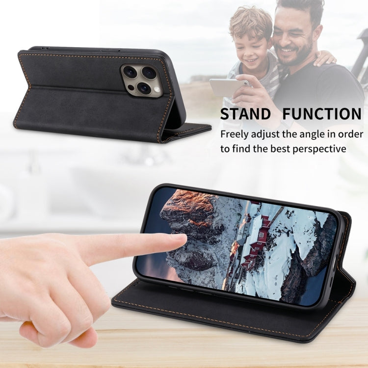 For iPhone 16 Pro Max Business Solid Color Magnetic RFID Leather Phone Case(Black) by buy2fix