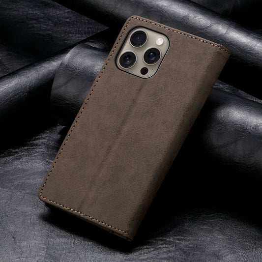 For iPhone 16 Pro Max Business Solid Color Magnetic RFID Leather Phone Case(Brown) by buy2fix