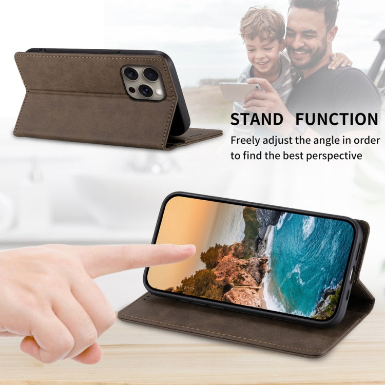 For iPhone 16 Pro Max Business Solid Color Magnetic RFID Leather Phone Case(Brown) by buy2fix