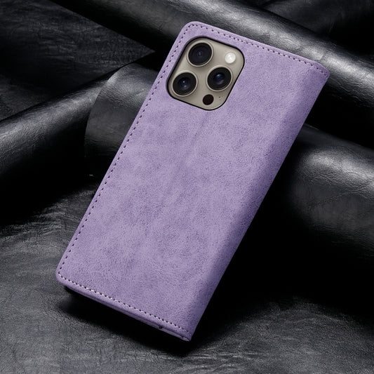 For iPhone 16 Pro Max Business Solid Color Magnetic RFID Leather Phone Case(Purple) by buy2fix