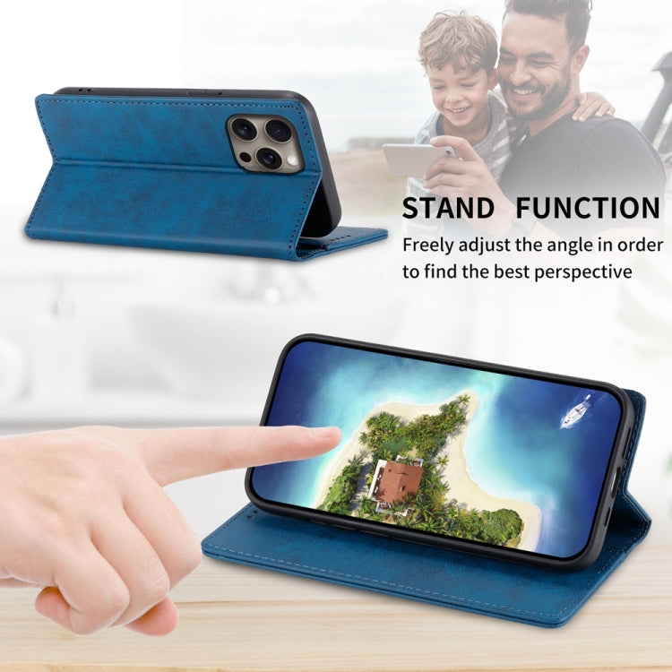 For iPhone 16 Pro Max Business Solid Color Magnetic RFID Leather Phone Case(Blue) by buy2fix