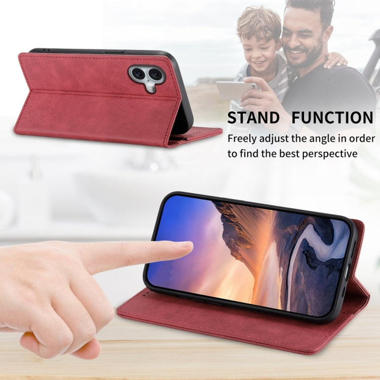 For iPhone 16 Plus Business Solid Color Magnetic RFID Leather Phone Case(Red) by buy2fix