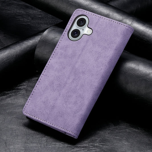 For iPhone 16 Business Solid Color Magnetic RFID Leather Phone Case(Purple) by buy2fix
