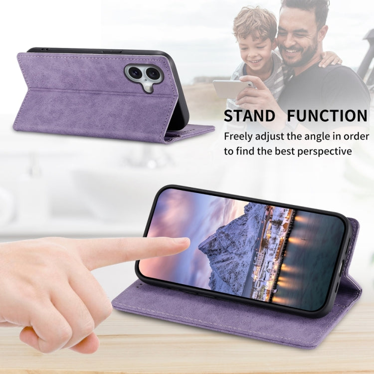 For iPhone 16 Business Solid Color Magnetic RFID Leather Phone Case(Purple) by buy2fix
