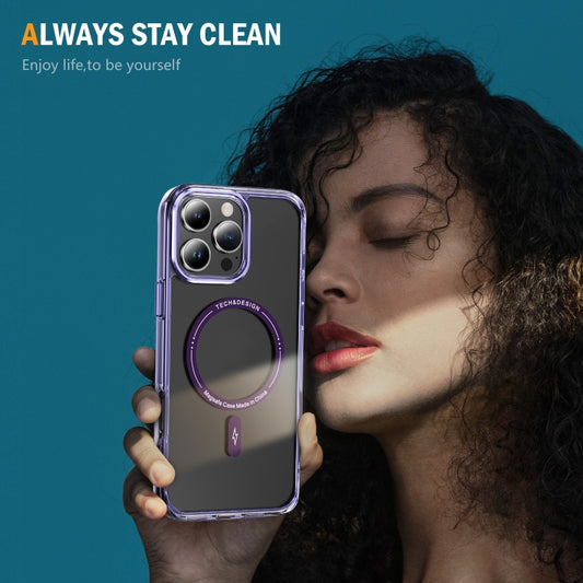 For iPhone 16 Pro Max Airbag Magsafe PC Hybrid TPU Phone Case(Clear Purple) by buy2fix