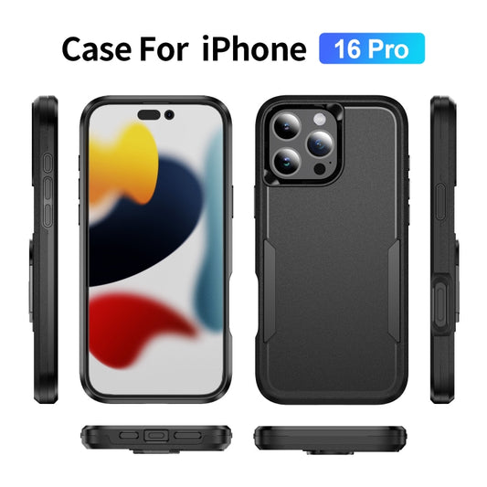 For iPhone 16 Pro Pioneer Armor Heavy Duty PC + TPU Phone Case(Black) by buy2fix