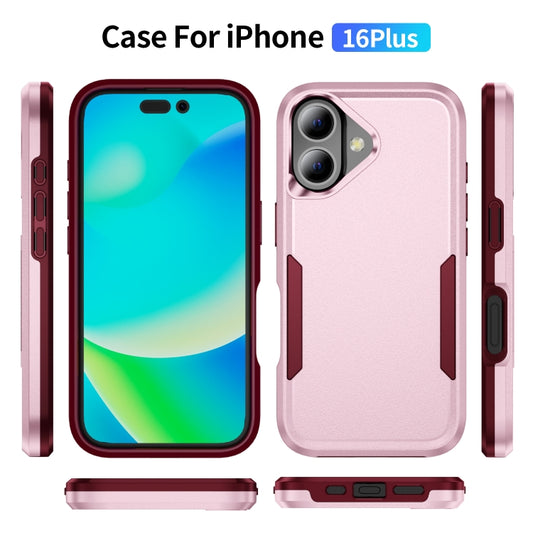 For iPhone 16 Plus Pioneer Armor Heavy Duty PC + TPU Phone Case(Pink+Rose Red) by buy2fix