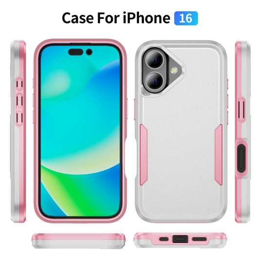 For iPhone 16 Pioneer Armor Heavy Duty PC + TPU Phone Case(White+Pink) by buy2fix