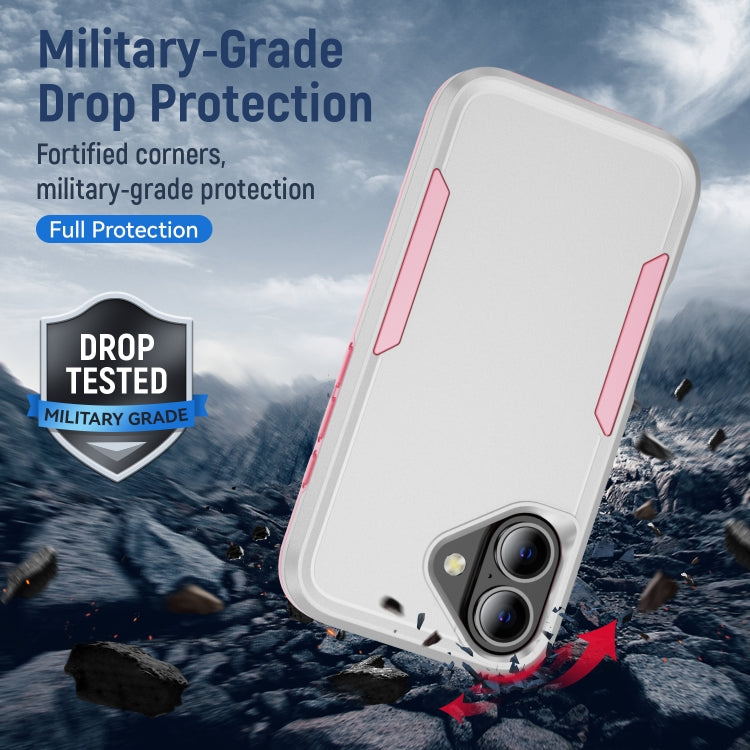 For iPhone 16 Pioneer Armor Heavy Duty PC + TPU Phone Case(White+Pink) by buy2fix