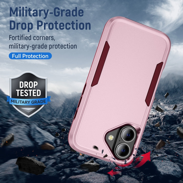 For iPhone 16 Pioneer Armor Heavy Duty PC + TPU Phone Case(Pink+Rose Red) by buy2fix