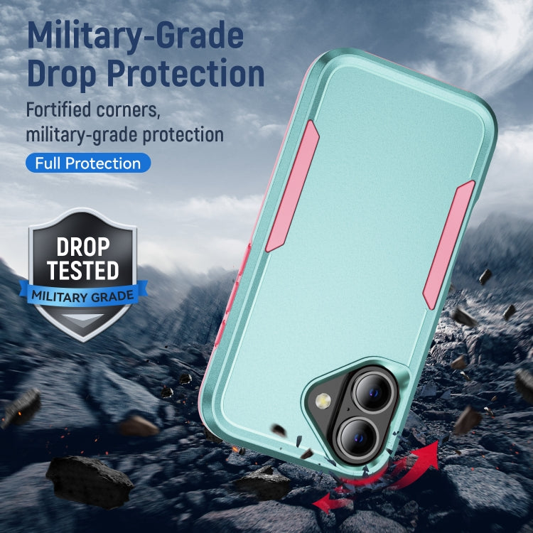 For iPhone 16 Pioneer Armor Heavy Duty PC + TPU Phone Case(Green+Pink) by buy2fix