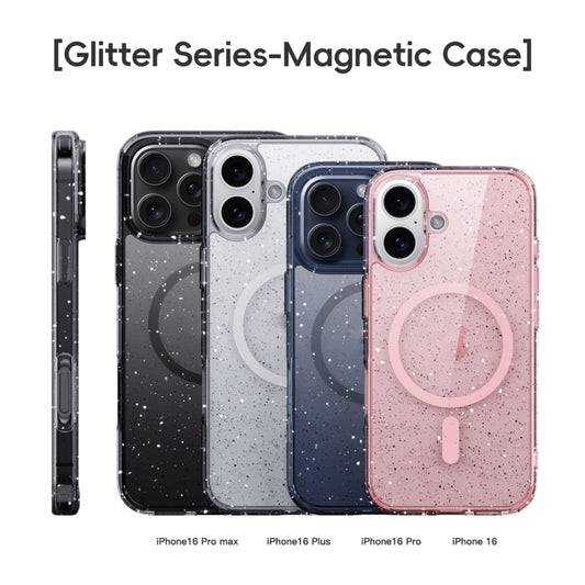 For iPhone 16 Pro Max Glitter Powder MagSafe Magnetic Phone Case(Transparent Black) by buy2fix