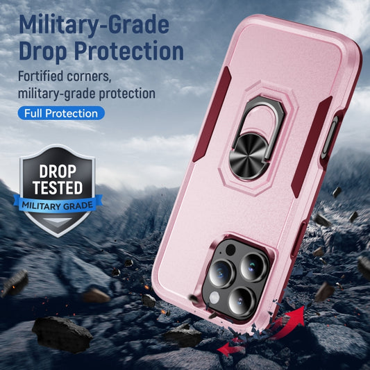 For iPhone 16 Pro Max Pioneer Armor Heavy Duty PC + TPU Phone Case with Holder(Pink+Rose Red) by buy2fix