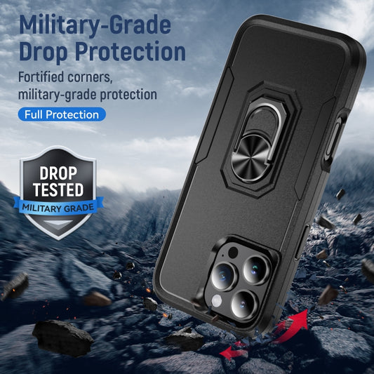 For iPhone 16 Pro Max Pioneer Armor Heavy Duty PC + TPU Phone Case with Holder(Black) by buy2fix
