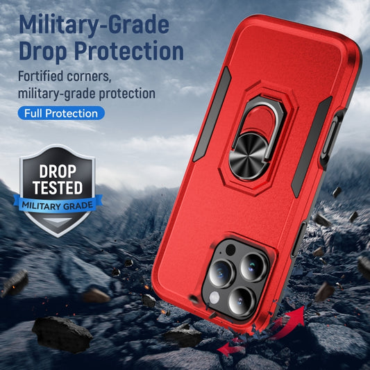 For iPhone 16 Pro Max Pioneer Armor Heavy Duty PC + TPU Phone Case with Holder(Red+Black) by buy2fix