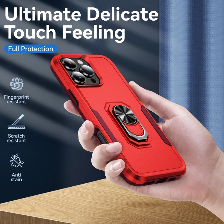 For iPhone 16 Pro Max Pioneer Armor Heavy Duty PC + TPU Phone Case with Holder(Red+Rose Red) by buy2fix