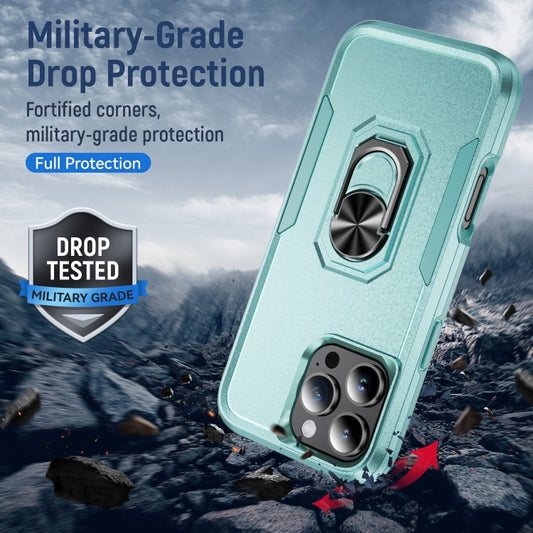 For iPhone 16 Pro Max Pioneer Armor Heavy Duty PC + TPU Phone Case with Holder(Green) by buy2fix
