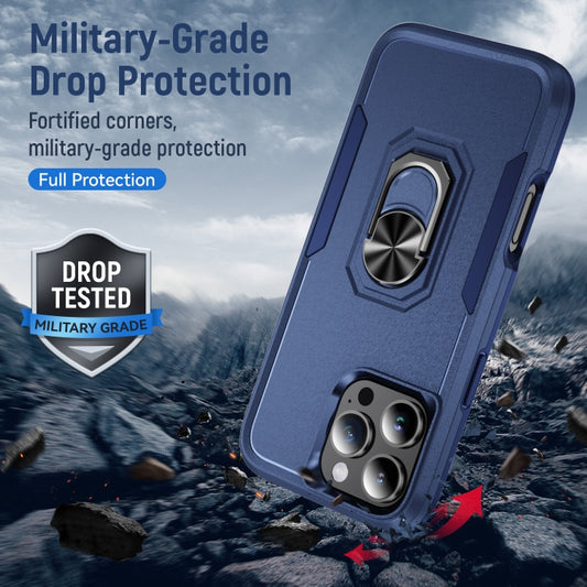 For iPhone 16 Pro Pioneer Armor Heavy Duty PC + TPU Phone Case with Holder(Blue) by buy2fix