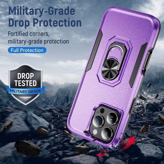 For iPhone 16 Pro Pioneer Armor Heavy Duty PC + TPU Phone Case with Holder(Purple+Black) by buy2fix