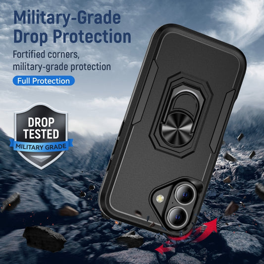 For iPhone 16 Plus Pioneer Armor Heavy Duty PC + TPU Phone Case with Holder(Black) by buy2fix