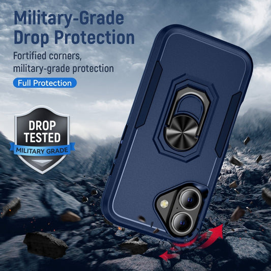 For iPhone 16 Plus Pioneer Armor Heavy Duty PC + TPU Phone Case with Holder(Blue) by buy2fix