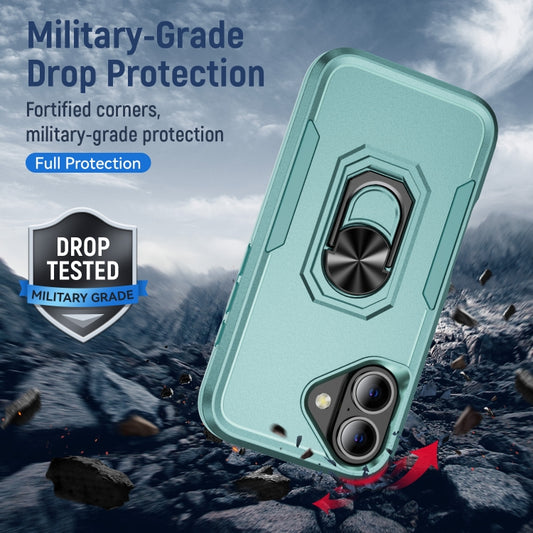 For iPhone 16 Plus Pioneer Armor Heavy Duty PC + TPU Phone Case with Holder(Green) by buy2fix