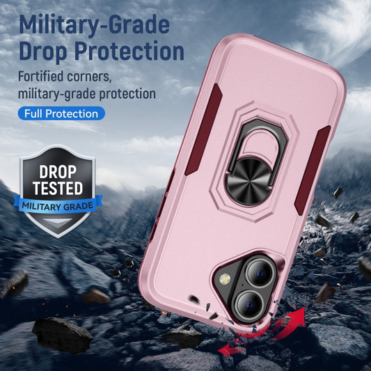 For iPhone 16 Pioneer Armor Heavy Duty PC + TPU Phone Case with Holder(Pink+Rose Red) by buy2fix