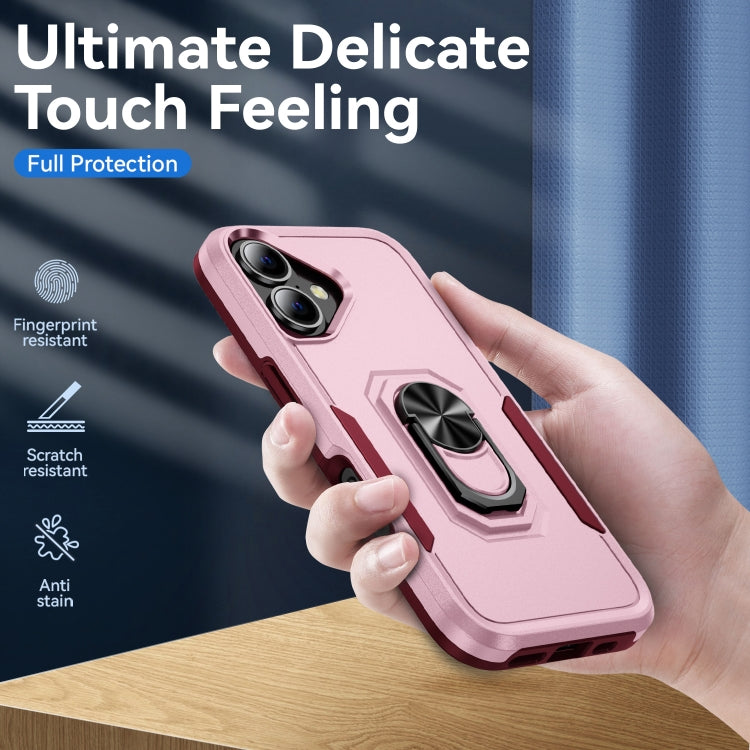 For iPhone 16 Pioneer Armor Heavy Duty PC + TPU Phone Case with Holder(Pink+Rose Red) by buy2fix