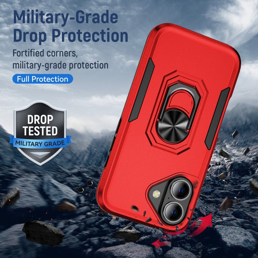 For iPhone 16 Pioneer Armor Heavy Duty PC + TPU Phone Case with Holder(Red+Black) by buy2fix