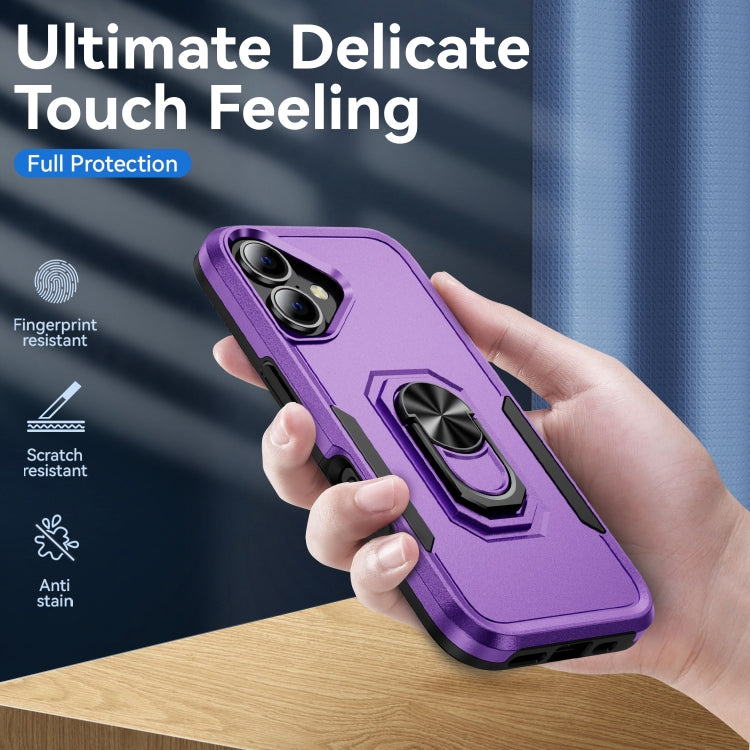For iPhone 16 Pioneer Armor Heavy Duty PC + TPU Phone Case with Holder(Purple+Black) by buy2fix