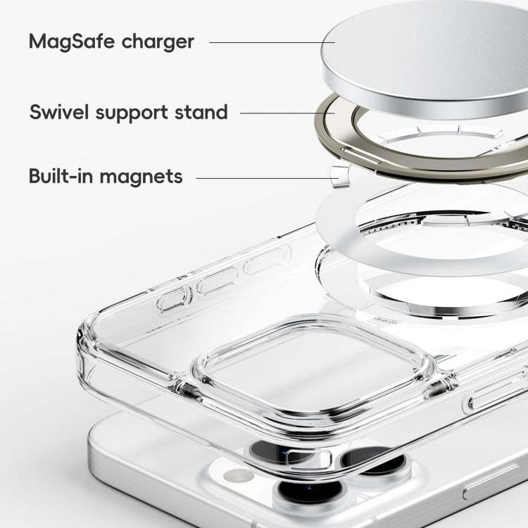 For iPhone 16 Pro Crystal Clear MagSafe Magnetic Holder Phone Case(Transparent Titanium Blue) by buy2fix
