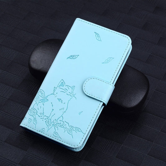 For Google Pixel 9 / 9 Pro Cute Cat Embossed Leather Phone Case(Sky Blue) by buy2fix