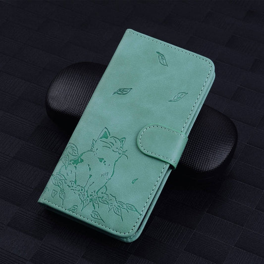 For Google Pixel 9 Pro XL Cute Cat Embossed Leather Phone Case(Green) by buy2fix