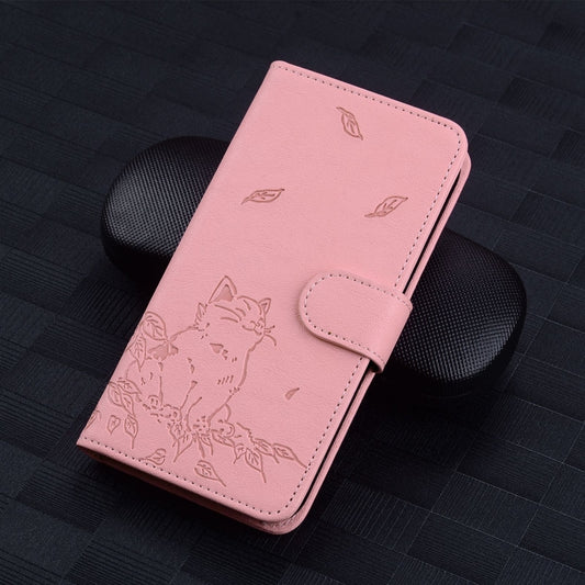 For Google Pixel 9 Pro XL Cute Cat Embossed Leather Phone Case(Pink) by buy2fix