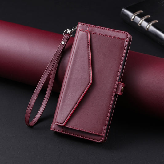 For iPhone 16 Wallet Multi-card Slot Leather Phone Case with Lanyard(Wine Red) by buy2fix