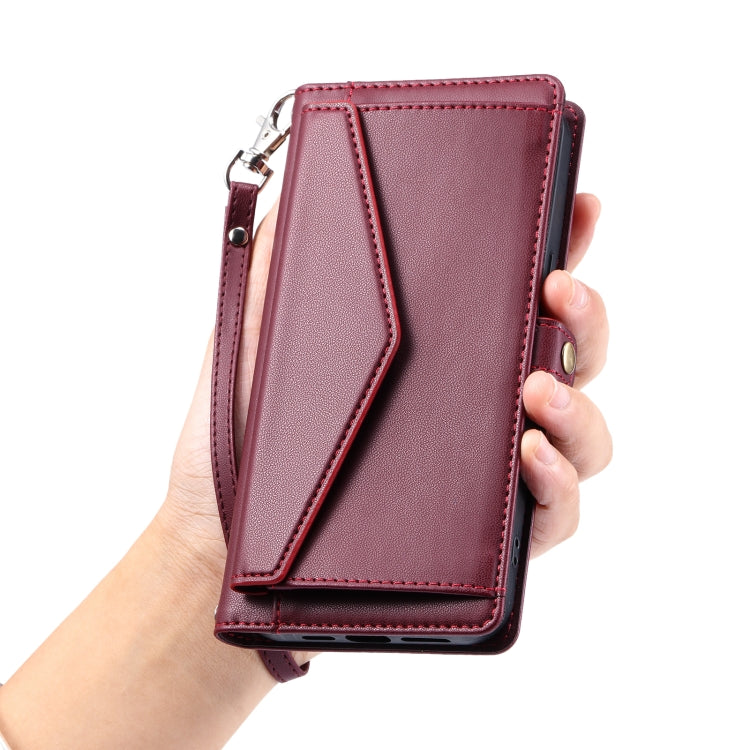 For iPhone 16 Wallet Multi-card Slot Leather Phone Case with Lanyard(Wine Red) by buy2fix