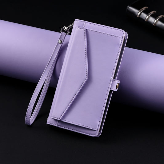 For iPhone 16 Wallet Multi-card Slot Leather Phone Case with Lanyard(Purple) by buy2fix